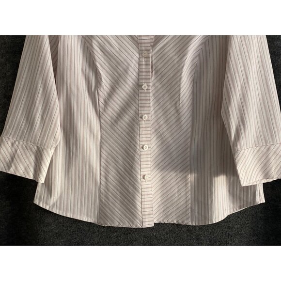 VTG Apostrophe Shirt Stripe Maroon White Gold 3/4 Sleeve Button Front Blouse Str - Picture 8 of 14